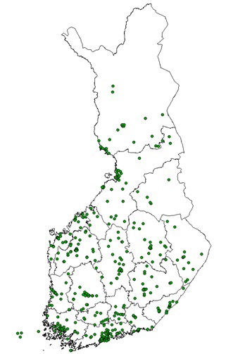 Kartta kuvaa niitä 1970-luvun koulurakennuksia, jotka rekisterin mukaan olivat koulukäytössä 2007